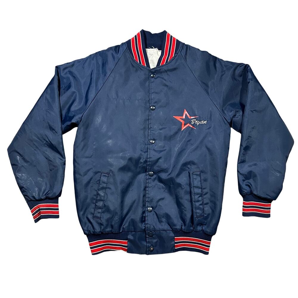 Vintage Satin Bomber Jacket Medium 80s Varsity Bomber USA Gresham American
